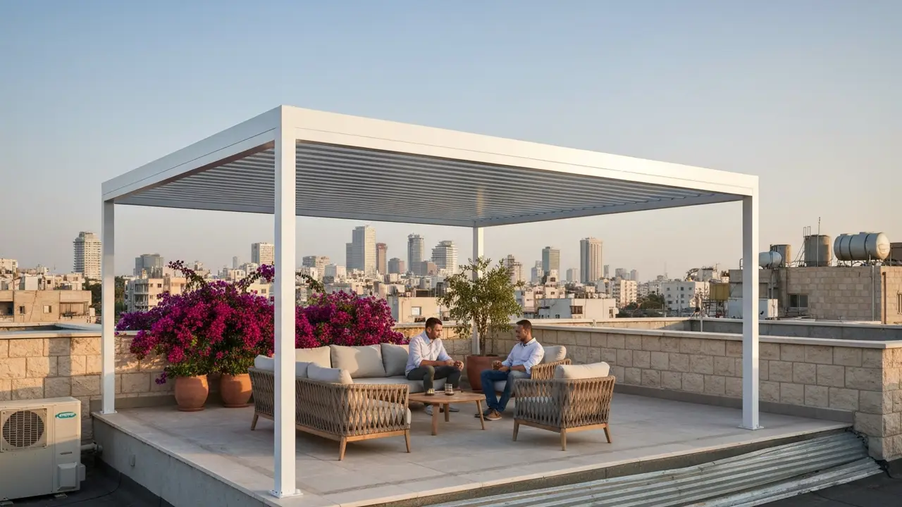 פרגולה מאלומיניום לגג שטוח – התקנה ועיצוב