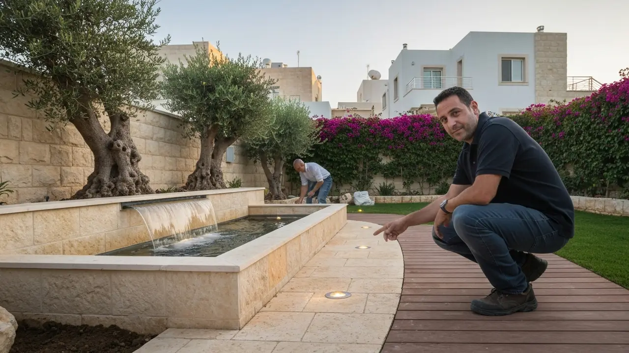 אלמנטים יוקרתיים שמייקרים את הגינה: מפל מים, תאורה וכריתת עצים - גנן