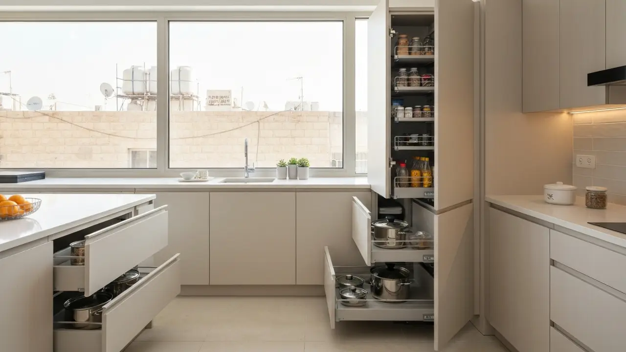 מגירות למטבח: איך לבחור מגירות נשלפות, אי ומזווה
