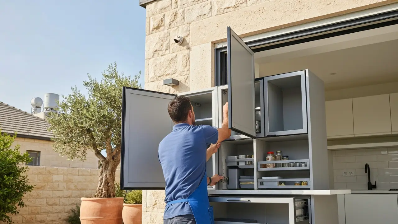 פתרונות אחסון בגינה הסמוכה למטבח - ארונות חוץ עמידים למזג האוויר - נגר למטבחים