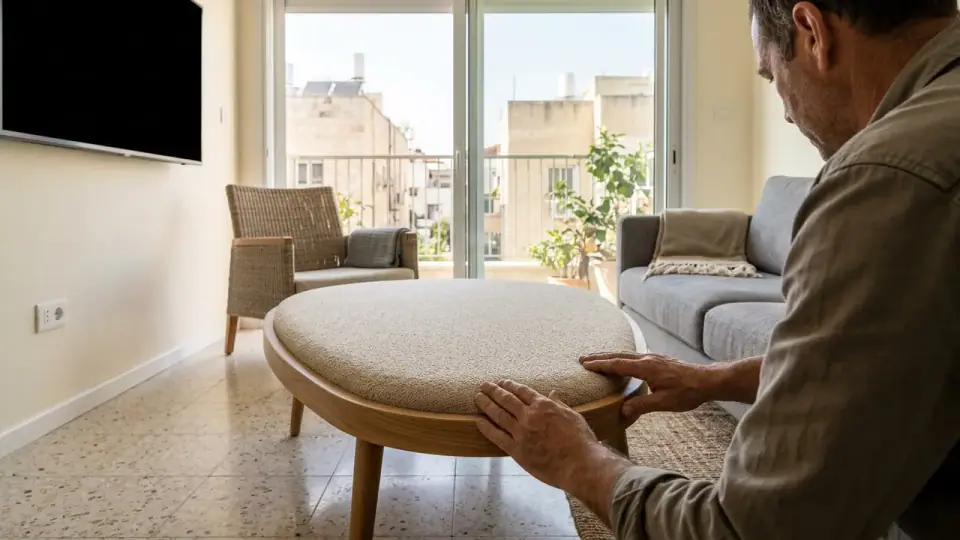 שולחן סלון בצורת טיפה: עיצוב שפותר בעיית מעבר בסלון נגר